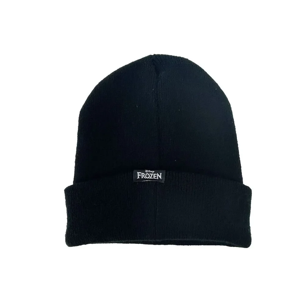 Disney Frozen Let it Go Beanie Hat Winter Cap Winter Knit Black White Stretch
